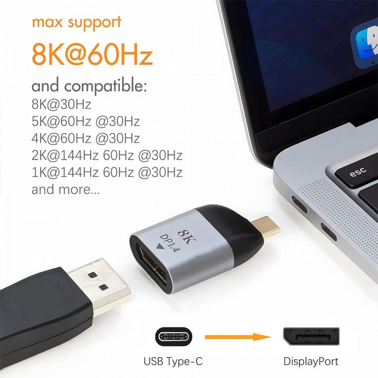 Type C USB-C Displayport Monitör Dönüştürücü Adaptör 8K 4K 2K 60hz