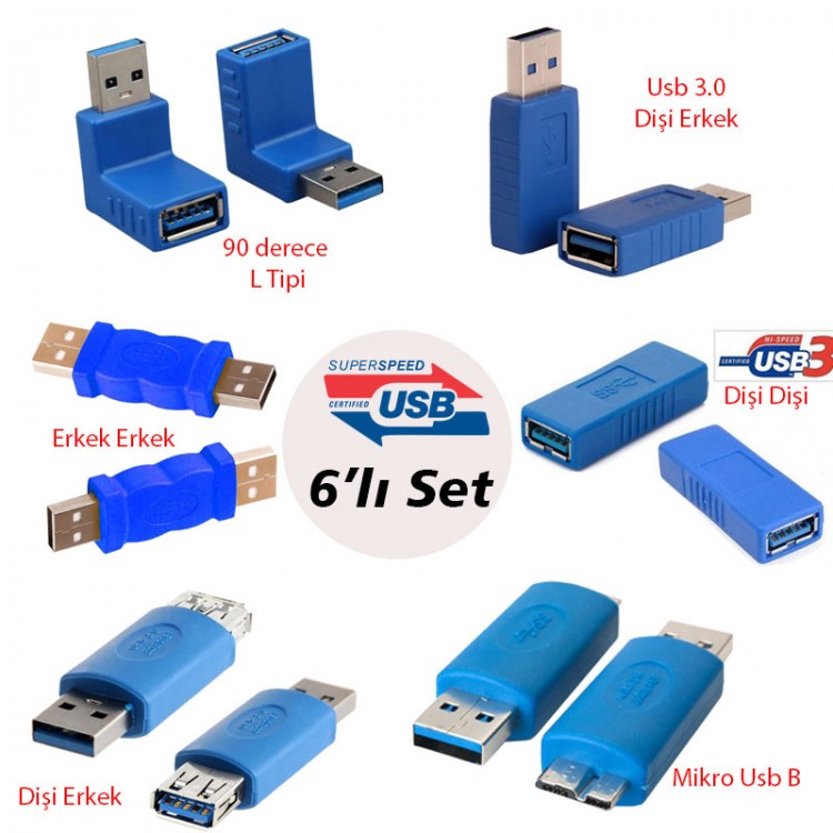 usb 3.0 çevirici adaptör seti usb 3.0 dönüştürücü 6'lı set usb 3.0 çevirici adaptör seti usb 3.0 dönüştürücü 6'lı set