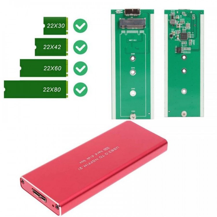Usb 3.0 to m.2 ngff harici ssd harddisk kutusu kırmızı