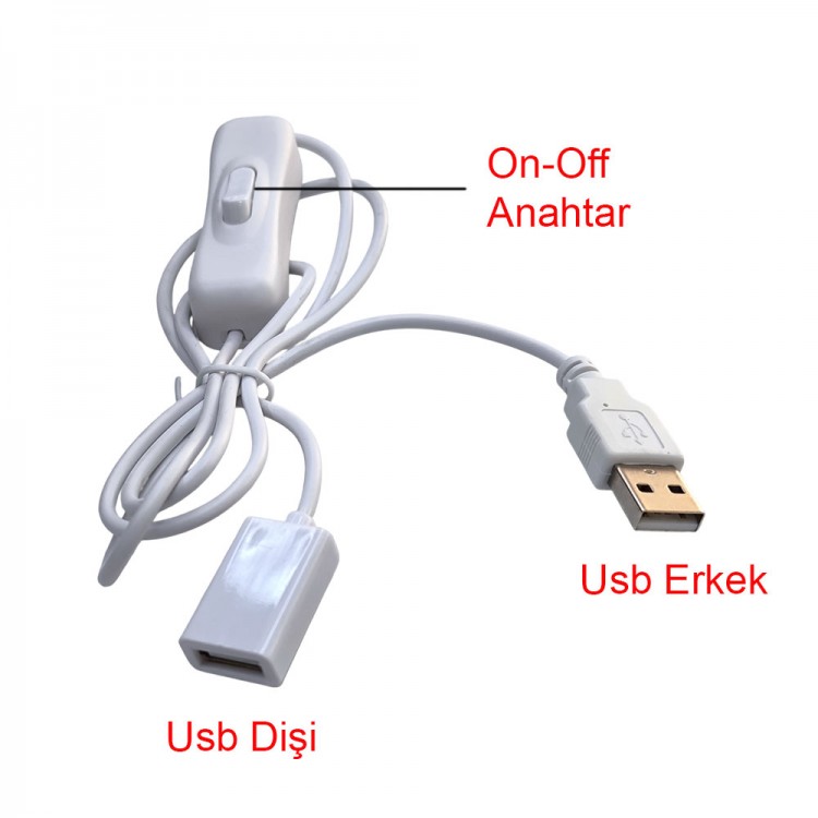 Usb 2.0 Dişi Erkek On Off Açma Kapama Anahtarlı Uzatma Kablosu 1m