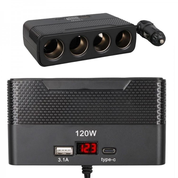 12v-24v 4 port Araç çakmak çoğaltıcı 1 type c 1 usb şarj girişleri 120w 12v-24v 4 port Araç çakmak çoğaltıcı 1 type c 1 usb şarj girişleri 120w