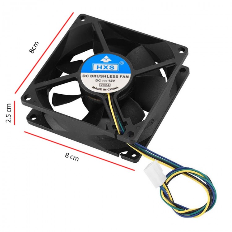 12v 8cm 4 pinli kasa fanı DC 12v 8x8x2.5cm 4 pin fan