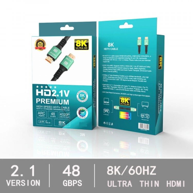 2.1 versiyon hdmi kablo 1.5 metre 8k hdmi kablo