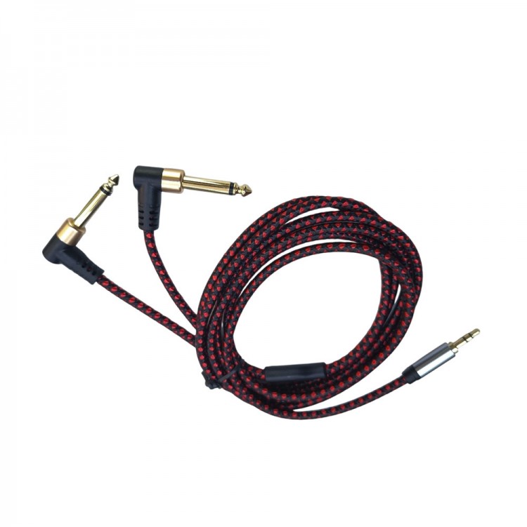 3.5 mm stereo to 2 x 6.3 mm mono L tipi 90 derece anfi ses kablosu 2m 3.5 mm stereo to 2 x 6.3 mm mono L tipi 90 derece anfi ses kablosu 2m