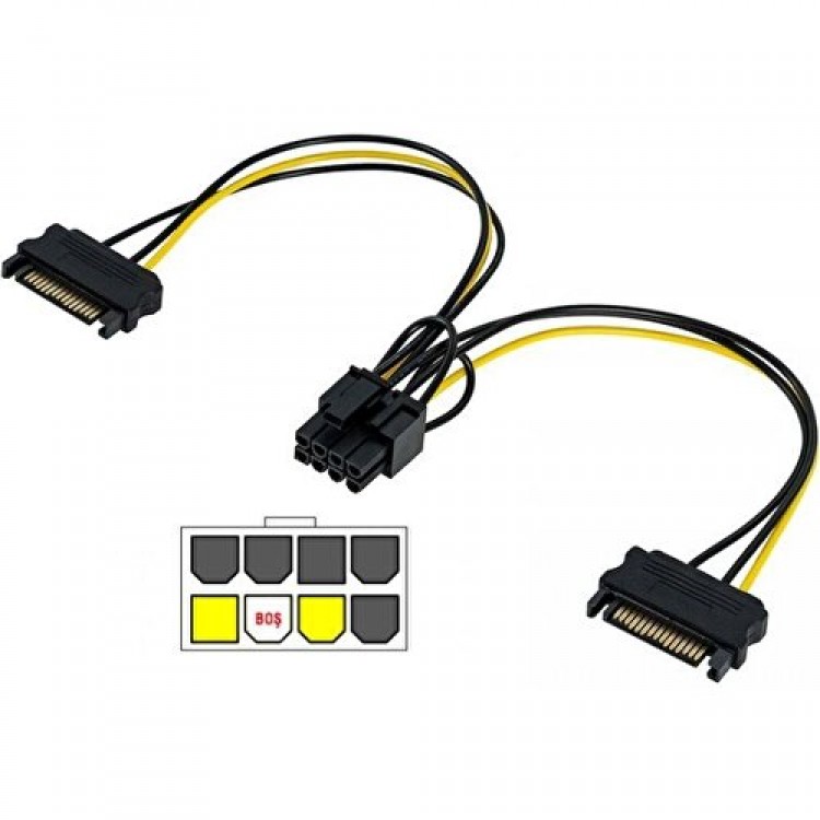 30 cm 6+2 pin pci express dişi to 2x 15 pin erkek sata kablo 6+2 pci exp 15 pin erkek sata güç kablo 30 cm 6+2 pin pci express dişi to 2x 15 pin erkek sata kablo 6+2 pci exp 15 pin erkek sata güç kablo