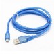 5 pin mini usb şarj ve data kablosu şeffaf mavi renk 1m