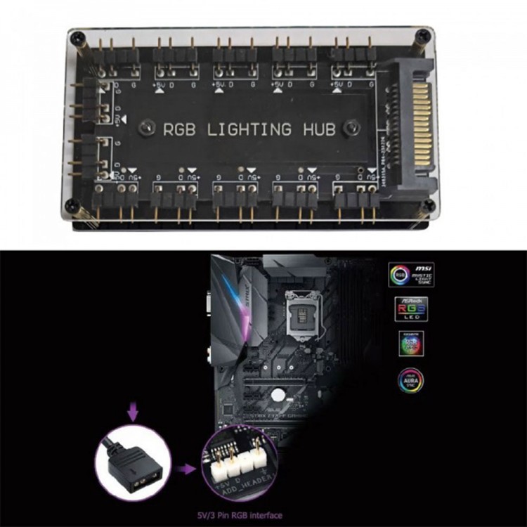 5V 3-pin RGB 10 Hub Splitter SATA güç beslemeli rgb kiti 5V 3-pin RGB 10 Hub Splitter SATA güç beslemeli rgb kiti