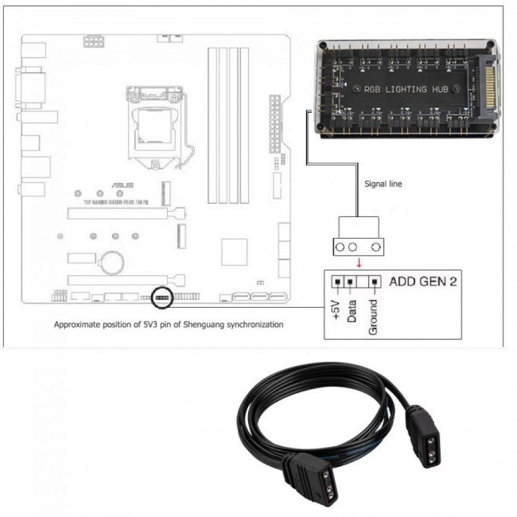 5V 3-pin RGB 10 Hub Splitter SATA güç beslemeli rgb kiti