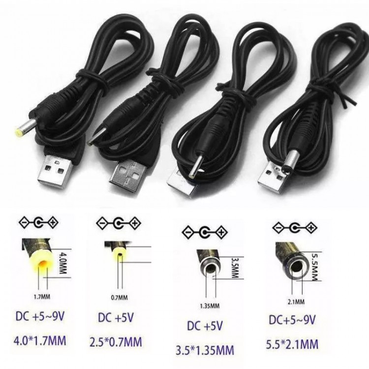 USB Güç Kablosu Kablosu DC 5V DC2.0/2.5/4.0/5.5mm 4lü set USB Güç Kablosu Kablosu DC 5V DC2.0/2.5/4.0/5.5mm 4lü set