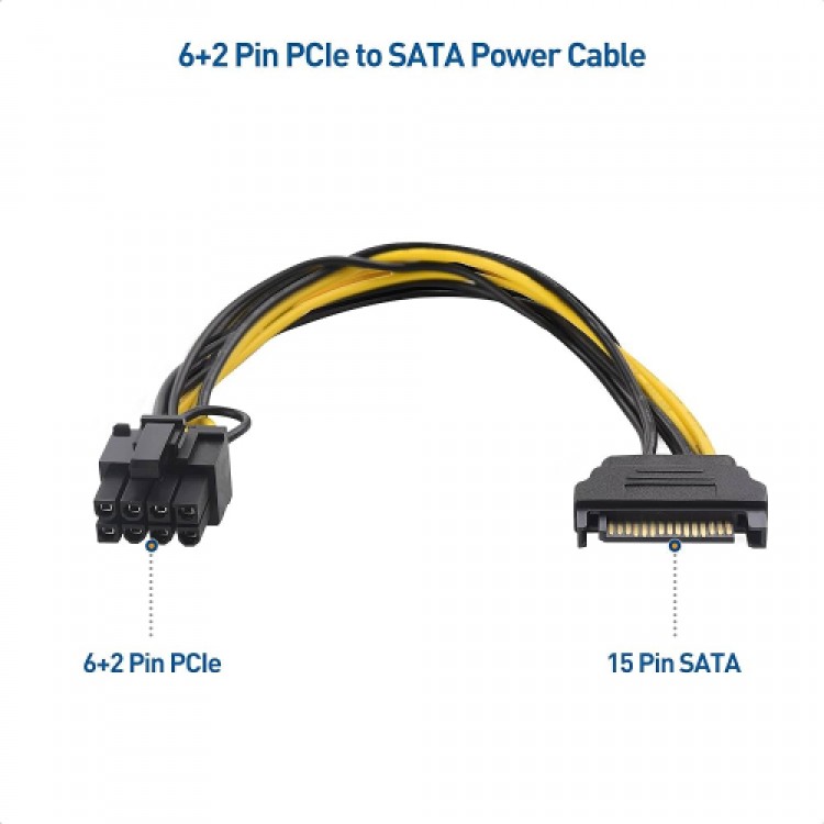 8 pin sata power ekran kartı kablosu 6+2 pin ekran kartı power kablosu 8 pin sata power kablo