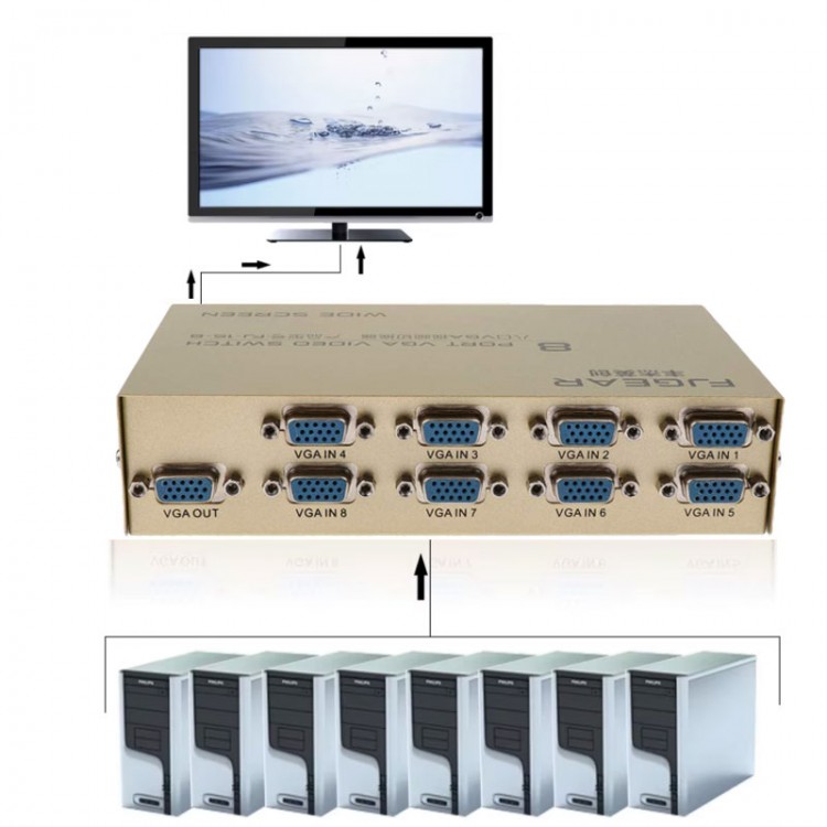 8 port vga switch  8 kasa 1 monitör seçmeli anahtarlı switch