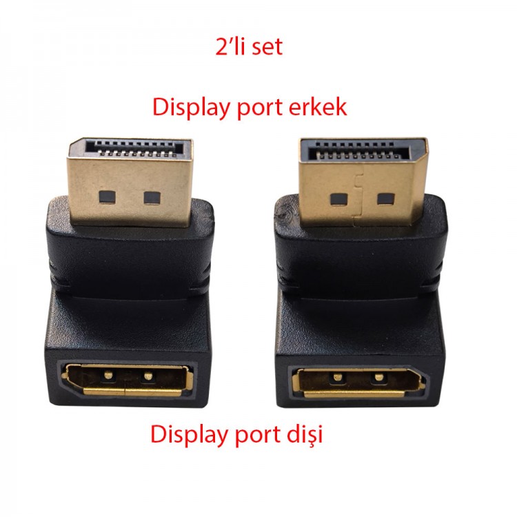 Display port L tipi 90 derece dişi erkek çevirici 2'li set Display port L tipi 90 derece dişi erkek çevirici 2'li set