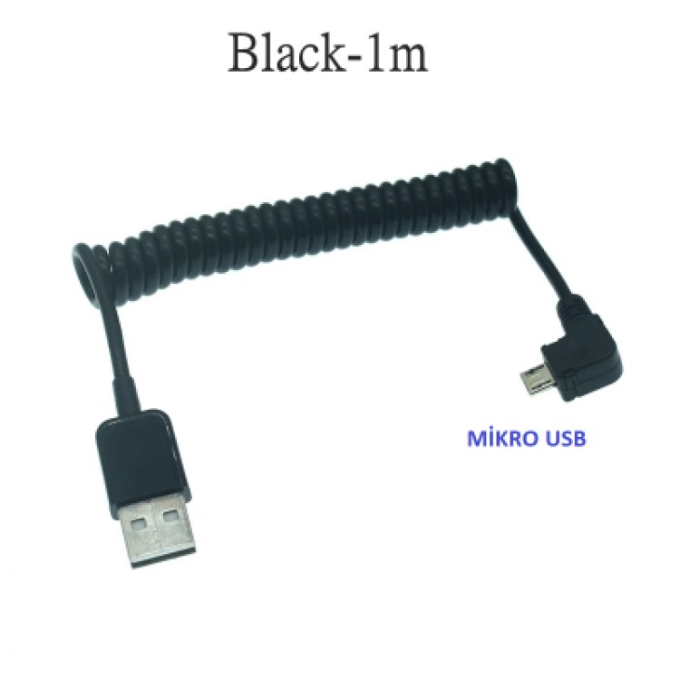 90 derece micro usb spral kablo 90 derece mikro usb spiral kablo 1 metre L micro usb kablo