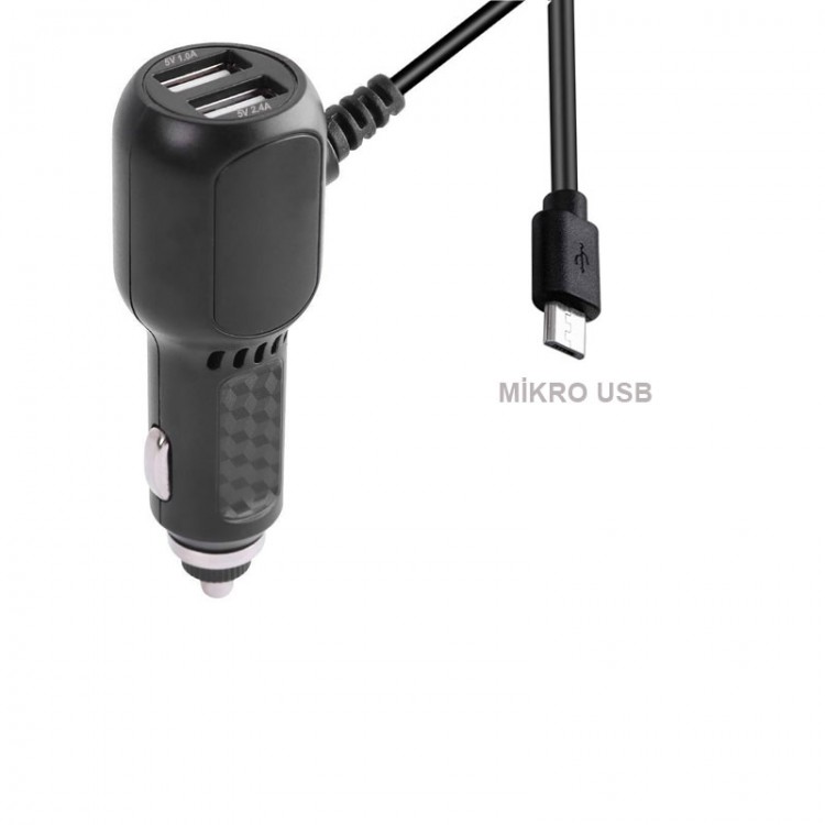 Micro usb kablolu şarj cihazı 2 port usb micro usb çakmak şarj aleti Micro usb kablolu şarj cihazı 2 port usb micro usb çakmak şarj aleti
