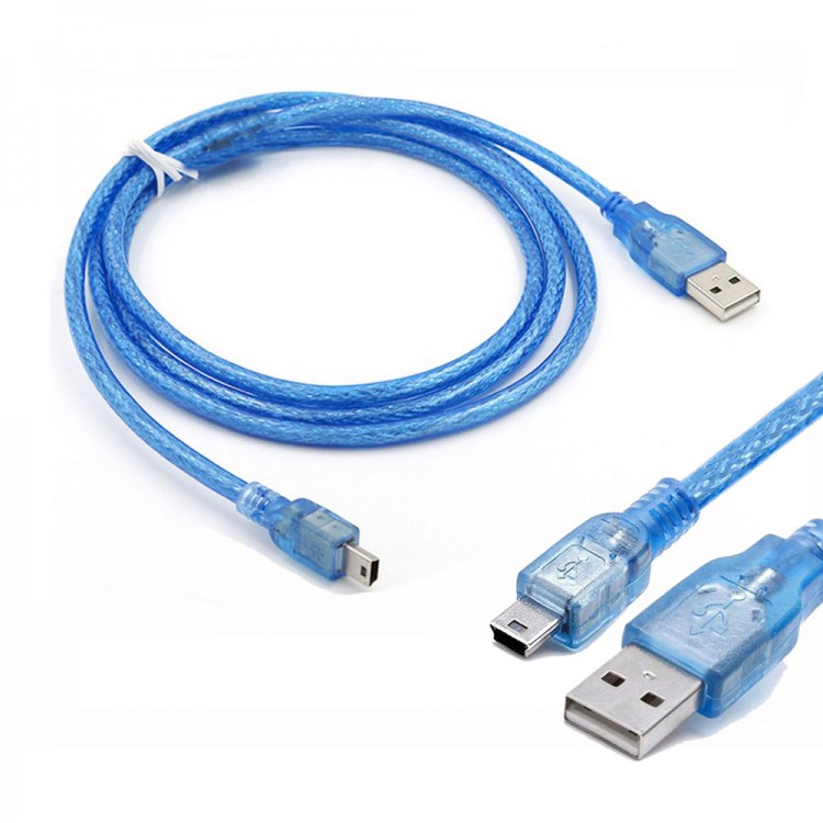 Mini usb kablo 5 pin mini usb 2.0 şeffaf mavi şarj ve data kablosu 2m Mini usb kablo 5 pin mini usb 2.0 şeffaf mavi şarj ve data kablosu 2m
