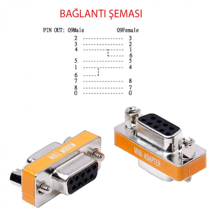 Null modem DB9 9 pin dişi -Dişi seri port mini Null Modem RS232 çevirici