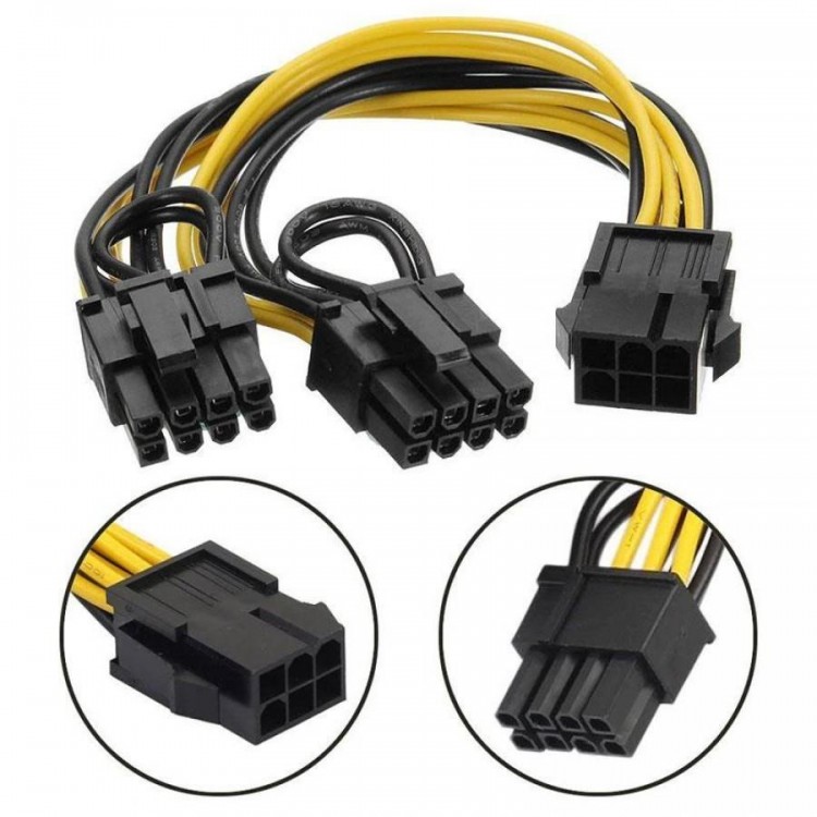 PCI E 6 pin to 6+2 8 pin dual ekran kartı power kablo