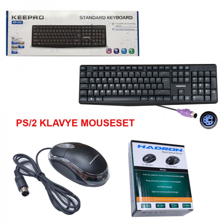 PS2 girişli klavye mouse set eski yuvarlak tip ps2 mouse klavye seti