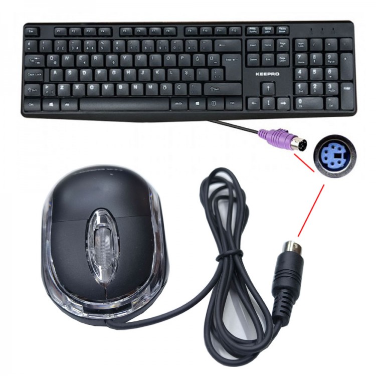 PS2 girişli klavye mouse set eski yuvarlak tip ps2 mouse klavye seti
