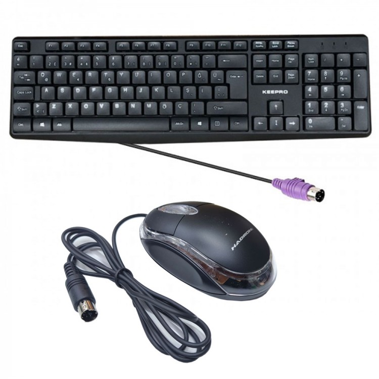 PS2 girişli klavye mouse set eski yuvarlak tip ps2 mouse klavye seti