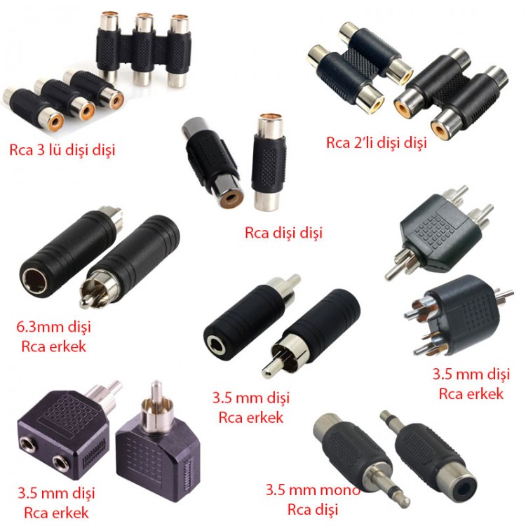 Rca dişi erkek 3.5mm stereo kulaklık çevirici 8li set Rca dişi erkek 3.5mm stereo kulaklık çevirici 8li set