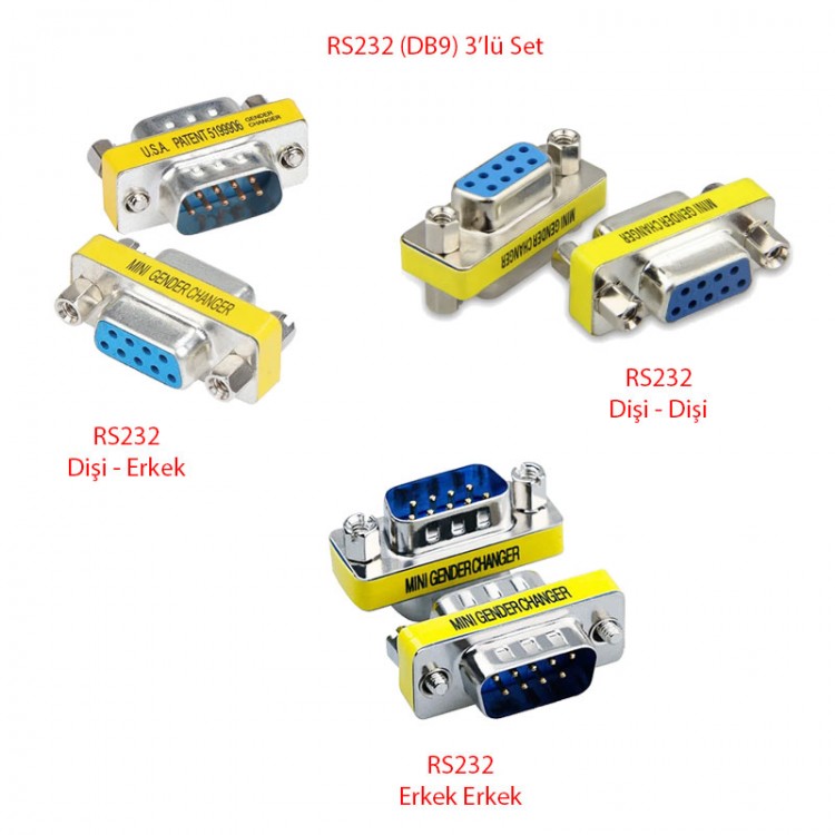Rs232 dişi erkek çevirici set DB9 rs232 9 pin dişi erkek çevirici 3'lü set Rs232 dişi erkek çevirici set DB9 rs232 9 pin dişi erkek çevirici 3'lü set