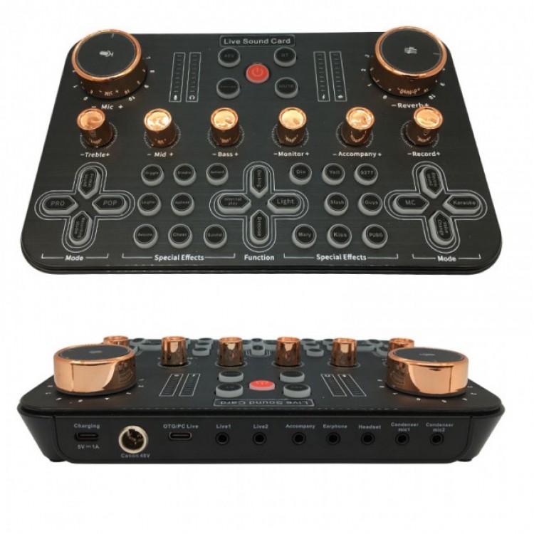 Ses değiştiricili canlı yayın ses kartı effectsli canlı yayın mixeri