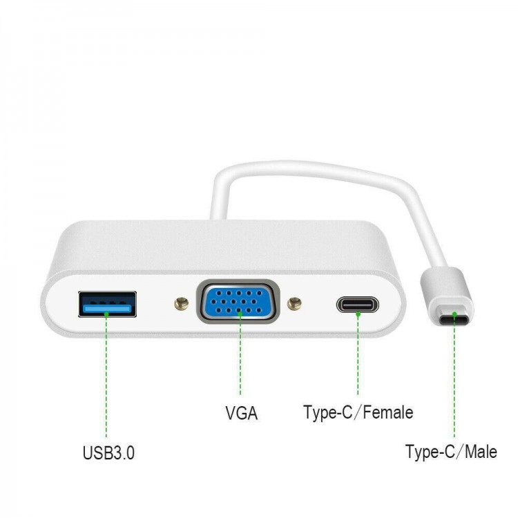 Type-C - USB 3.0, VGA, Type-C Adaptör Kablosu 3in1 hub Type-C - USB 3.0, VGA, Type-C Adaptör Kablosu 3in1 hub