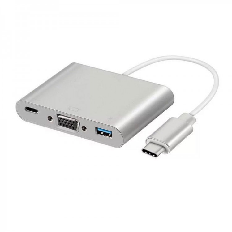 Type-C - USB 3.0, VGA, Type-C Adaptör Kablosu 3in1 hub