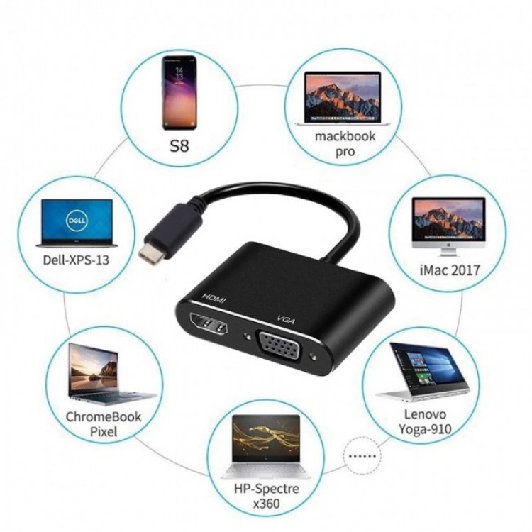 Type c to hdmi +vga çevirici macbook ,notebook için type c vga hdmi çevirici Type c to hdmi +vga çevirici macbook ,notebook için type c vga hdmi çevirici