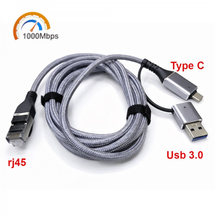 USB 3.0 ve Type C - Gigabit RJ45 Ethernet Adaptörü 2in1 usb 3.0 Type C 10/100/1000