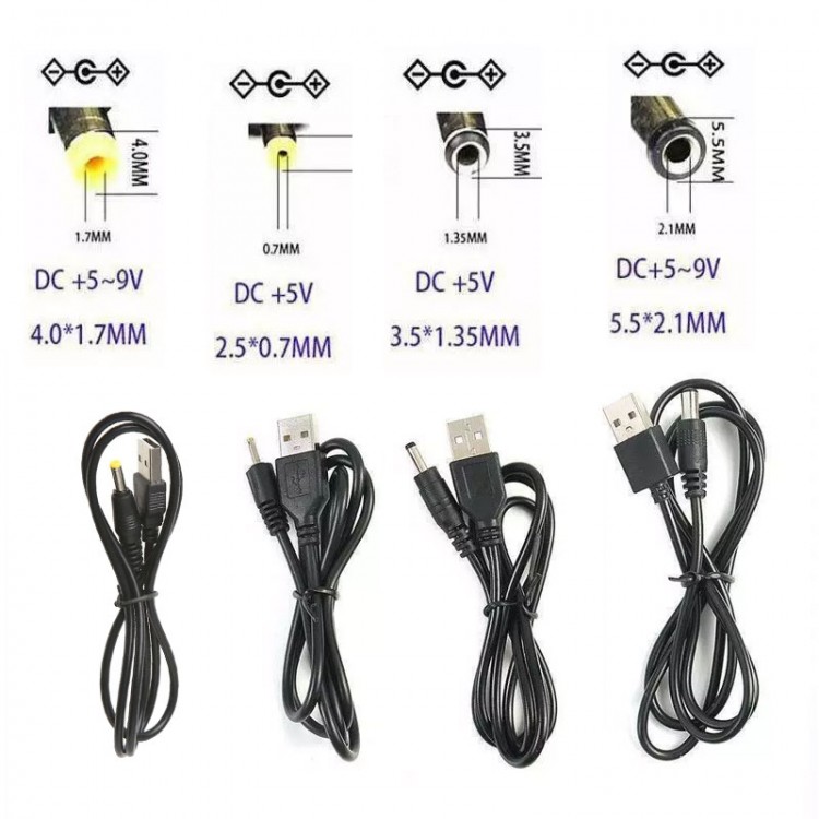 USB Güç Kablosu Kablosu DC 5V DC2.0/2.5/4.0/5.5mm 4lü set USB Güç Kablosu Kablosu DC 5V DC2.0/2.5/4.0/5.5mm 4lü set