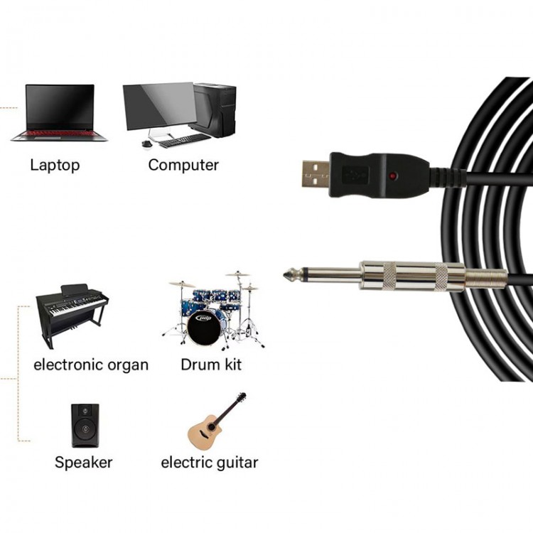 Usb 6.3 mm jack adaptörü pc kayıt usb enstrüman kablosu usb saz kablosu Usb 6.3 mm jack adaptörü pc kayıt usb enstrüman kablosu usb saz kablosu