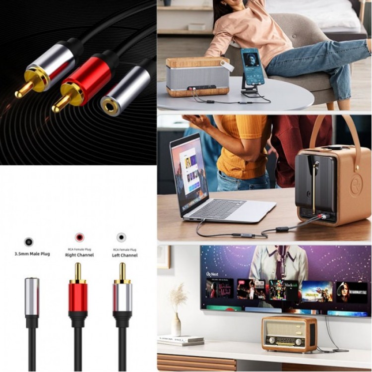 Dişi 3.5 mm erkek 2 rca çecirici kablo 2 rca erkek 3.5 dişi stereo çevirici