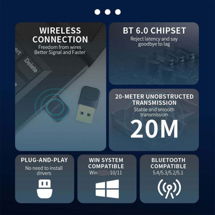 Usb Bluetooth 6.0 dongle bluetooth alıcı adaptör 20m mesafeli engelsiz Usb Bluetooth 6.0 dongle bluetooth alıcı adaptör 20m mesafeli engelsiz