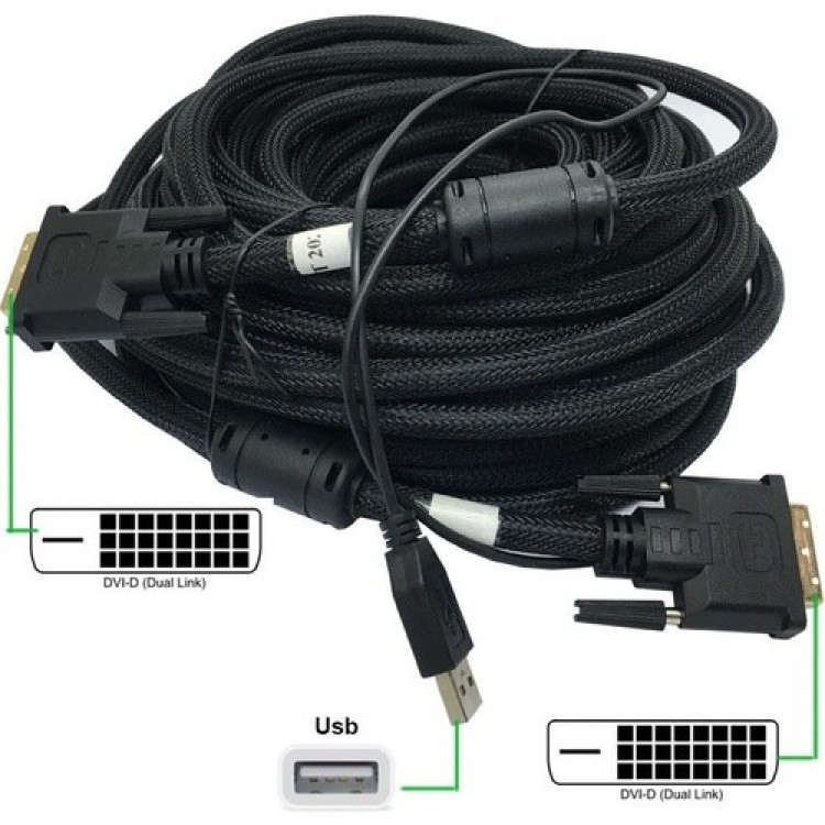 dvı 24+1 erkek erkek kablo + usb 2.0 güç kablosu dvı-d  20m
