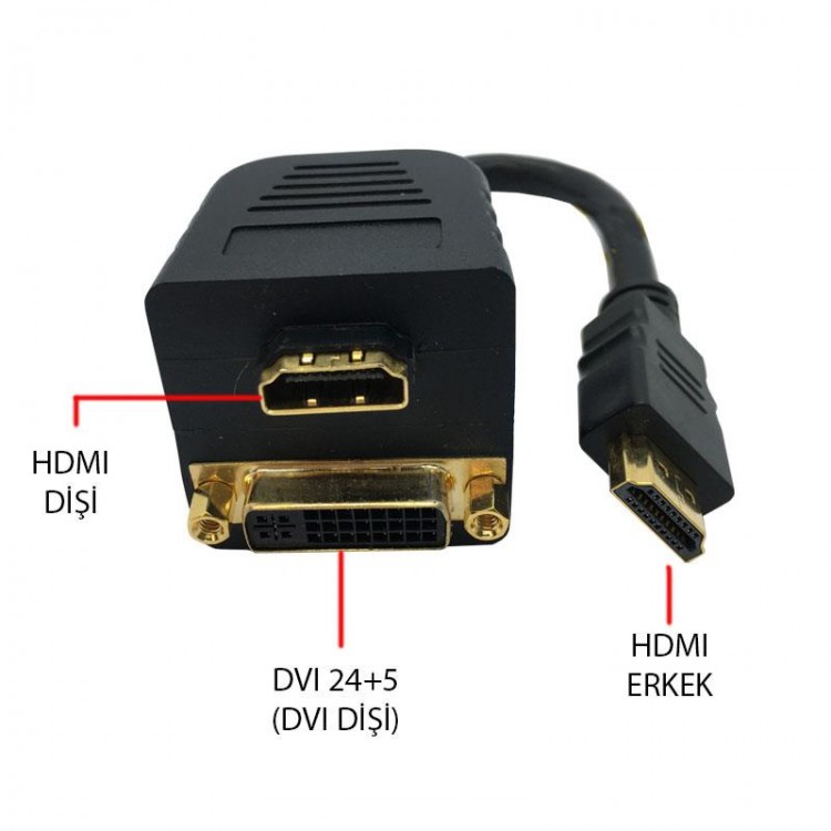 Hdmı erkek - hdmı dişi + dvı 24+5 dişi pasif Y ayırıcı kablo Hdmı erkek - hdmı dişi + dvı 24+5 dişi pasif Y ayırıcı kablo