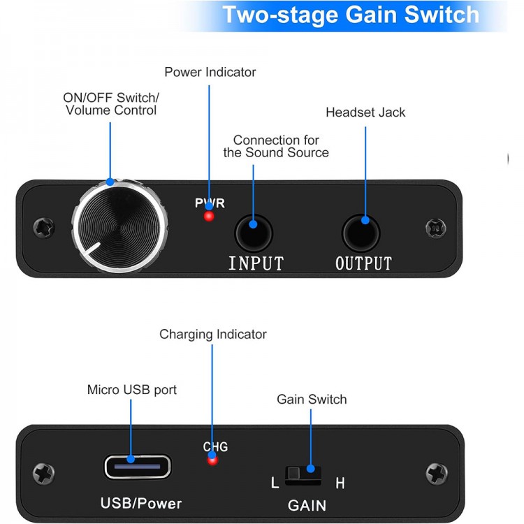 Kablolu Kulaklık Amfisi 16-300Ω Taşınabilir şarjlı HiFi Kulaklık Amplifikatörü Kablolu Kulaklık Amfisi 16-300Ω Taşınabilir şarjlı HiFi Kulaklık Amplifikatörü