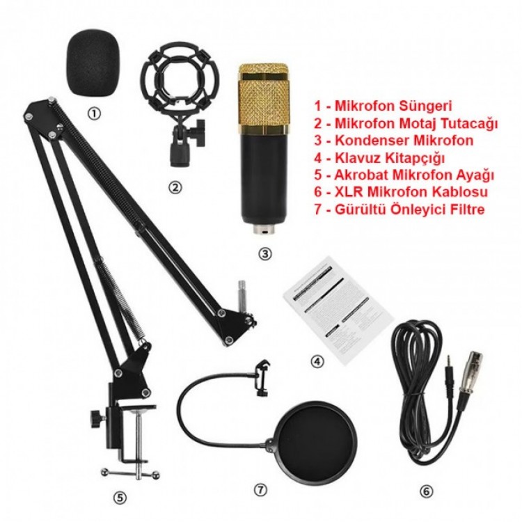 Kondenser mikrofon 3.5mm jak girişli kondenser mikrofon 6 parça set Kondenser mikrofon 3.5mm jak girişli kondenser mikrofon 6 parça set