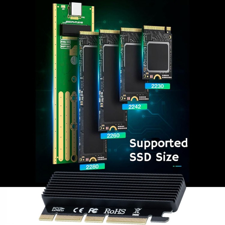 NVMe Mv2 SSD'den PCIe x16/x8/x4 alüminyum soğutucu kart PCIe M.2 NVMe çevirici NVMe Mv2 SSD'den PCIe x16/x8/x4 alüminyum soğutucu kart PCIe M.2 NVMe çevirici