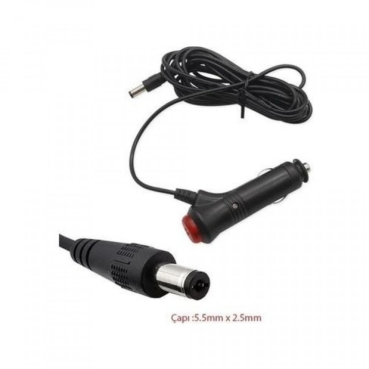 Standart uçlu çakmak adaptörü açma kapama düğmeli 3 metre kablolu 12 volt çakmak adaptörü 5.5 mm 2.5 mm Standart uçlu çakmak adaptörü açma kapama düğmeli 3 metre kablolu 12 volt çakmak adaptörü 5.5 mm 2.5 mm