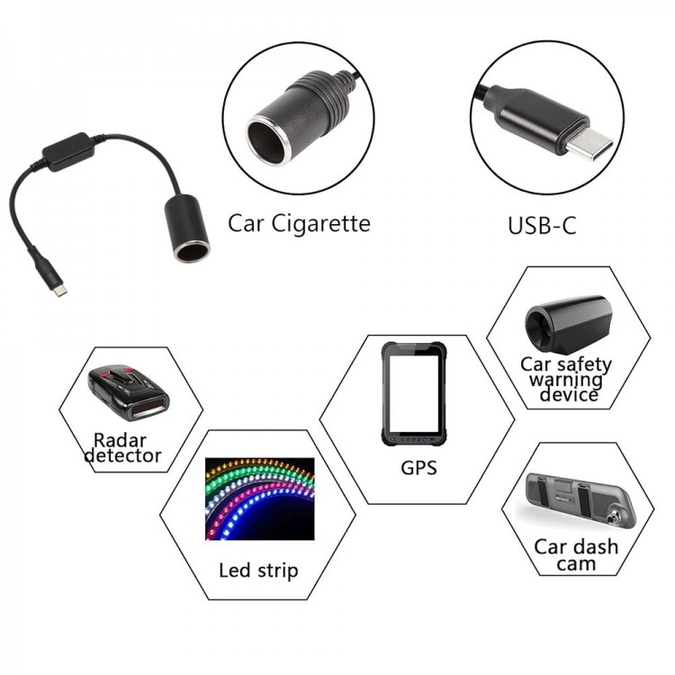 Type C to Çakmak Adaptörü, 5V -12V Araba Cihazları için Güç Kaynağı Type C to Çakmak Adaptörü, 5V -12V Araba Cihazları için Güç Kaynağı