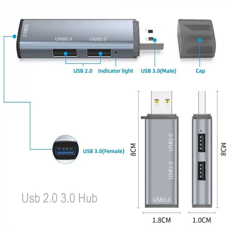 USB Adaptör Hub - 1 x USB 3.0 + 2 x USB 2.0 çoklayıcı hub