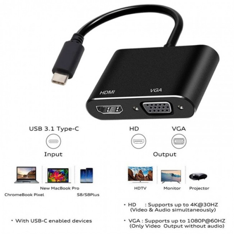 Type c to hdmi +vga çevirici macbook ,notebook için type c vga hdmi çevirici Type c to hdmi +vga çevirici macbook ,notebook için type c vga hdmi çevirici