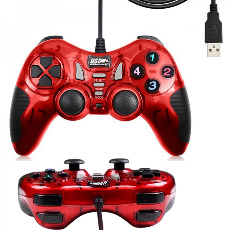 Double Shock 12 Fonksiyon Tuşu USB Bilgisayar kablolu Oyun Kolu kırmızı Double Shock 12 Fonksiyon Tuşu USB Bilgisayar kablolu Oyun Kolu kırmızı