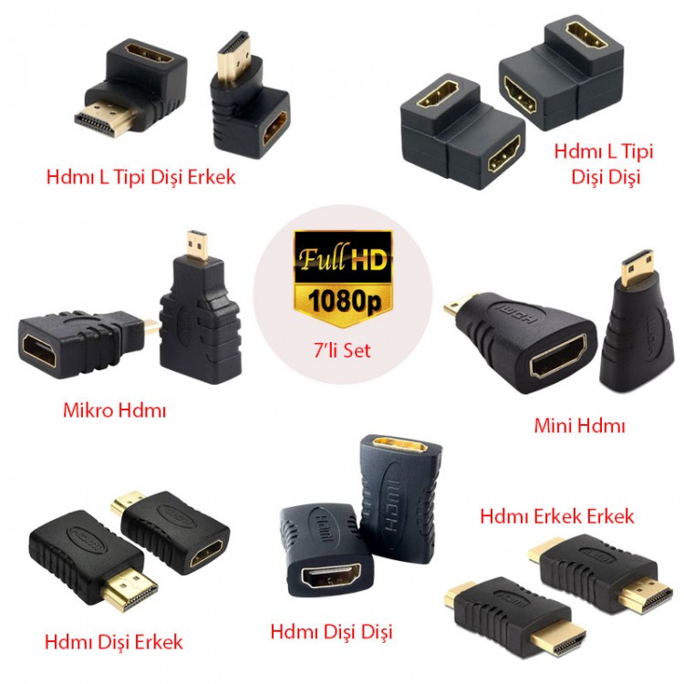 Hdmı dönüştürücü çevirici dişi erkek 7li set hdmi 7li çevirici set Hdmı dönüştürücü çevirici dişi erkek 7li set hdmi 7li çevirici set