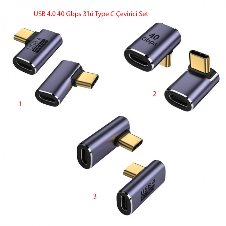 USB 4.0 type C 90 derece adaptör 40Gbps hızlı veri transferi 3'lü set USB 4.0 type C 90 derece adaptör 40Gbps hızlı veri transferi 3'lü set